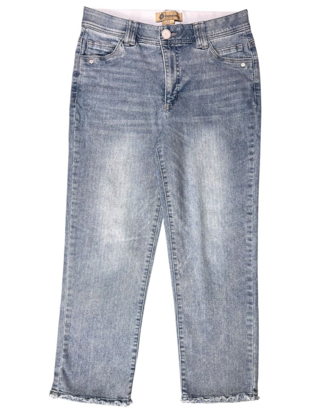 Democracy Ab Technology Cropped Straight Leg Jeans Frayed Hem Blue Size 12